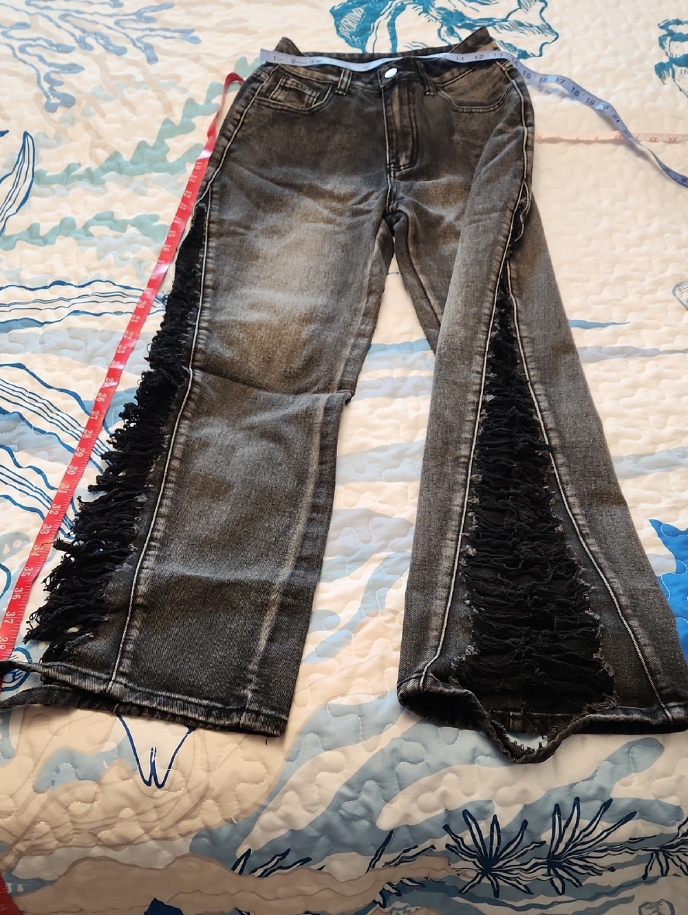 SHEIN Black Fringe Flare Jeans